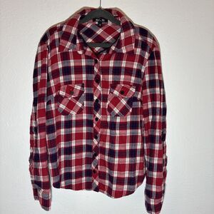 Mel & Mo Red and White Plaid Button-Up Mid-Long Sleeve Shirt Size Small